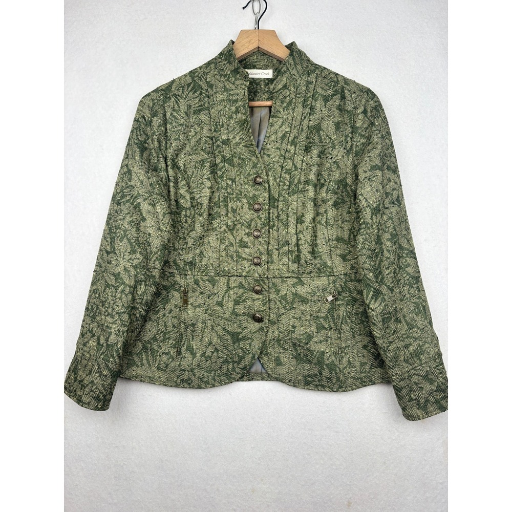 Coldwater Creek Blazer Womens P6 Textured Herringbone Leaf Print Nature